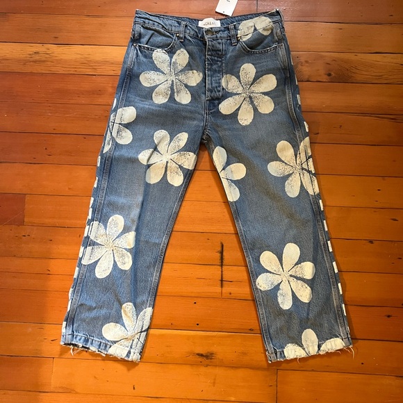 THE GREAT. Denim - THE GREAT. Blue and White Floral Straight Leg Jeans